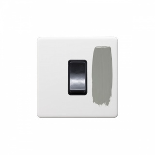 Primed Paintable 45A 1 Gang Double Pole Switch Single Plate with Brushed Brass Switch with Black inserts