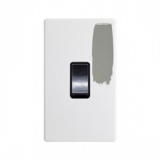 Primed Paintable 45A 1 Gang Double Pole Switch Double Plate with Brushed Brass Switch with Black Insert