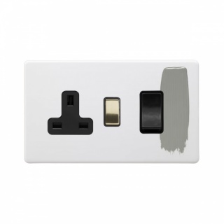 Primed Paintable 45A Cooker Control Unit with Brushed Brass Switch with Black Insert