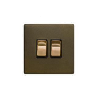 Bronze 1 Gang Intermediate Switch And 10A 2 Gang 2 Way Switch Black Inserts Screwless