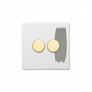 Primed Paintable 2 Gang 2 Way Trailing Edge Dimmer Switch 150W LED (300w Halogen/Incandescent) with Brushed Brass Switch