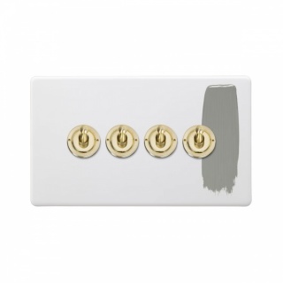 Primed Paintable 4 Gang 2 Way Toggle Switch with Brushed Brass Switch