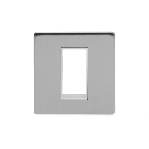 Brushed Chrome Single Data Plate 1 Module Wht Ins Screwless