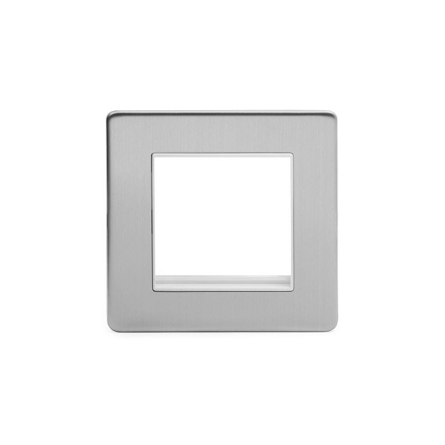 Brushed Chrome Luxury metal Single Data Plate 2 Modules white insert