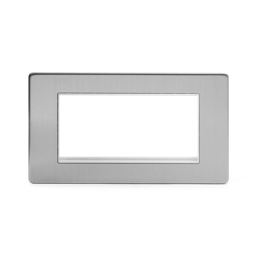Brushed Chrome Luxury metal Double Data Plate 4 Modules White Insert