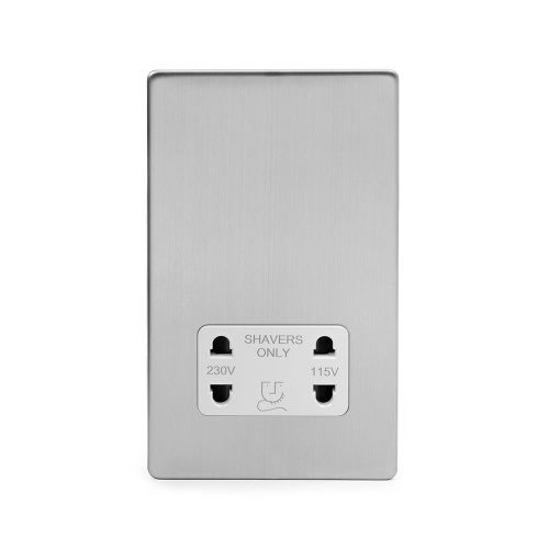 Brushed Chrome Luxury 1 Gang Shaver Socket with white Insert