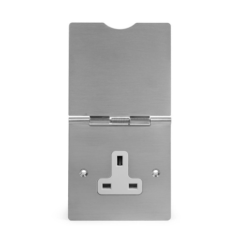 Brushed Chrome 13A 1 Gang Floor Socket Wht Ins