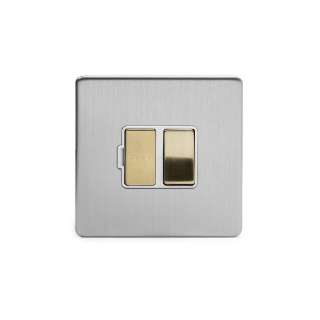 Brushed Chrome And Brushed Brass 13A Switched Fused Connection Unit (FCU) White Inserts Screwless