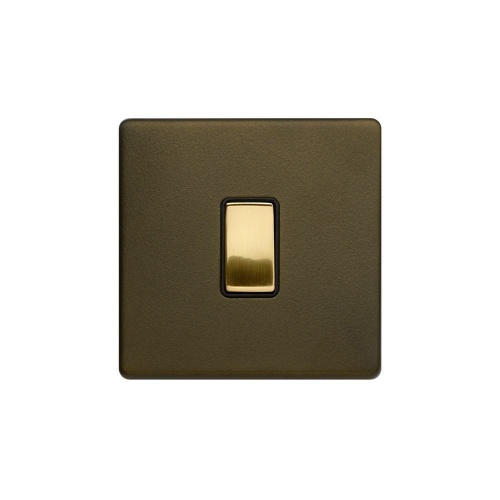 Bronze And Brushed Brass 20A 1 Gang DP Switch Black Inserts Screwless