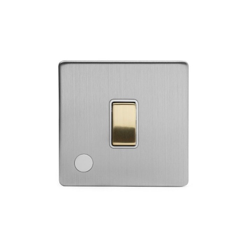 Brushed Chrome And Brushed Brass 20A 1 Gang DP Switch Flex Outlet White Inserts Screwless