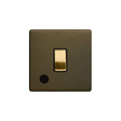 Bronze And Brushed Brass 20A 1 Gang DP Switch Flex Outlet Black Inserts Screwless