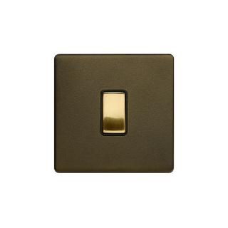 Bronze And Brushed Brass 10A 1 Gang 2 Way Switch Black Inserts Screwless