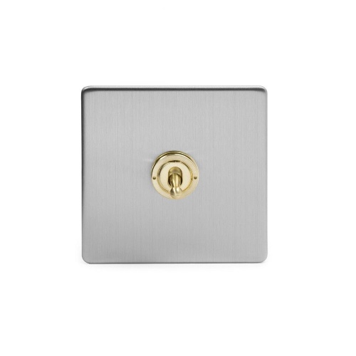Brushed Chrome And Brushed Brass 20A 1 Gang 2 Way Toggle Switch Screwless