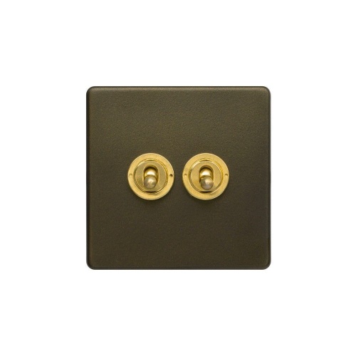 Bronze And Brushed Brass 20A 2 Gang 2 Way Toggle Switch Screwless