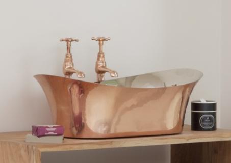 Copper Freestanding Bateau Basin - Nickel Interior