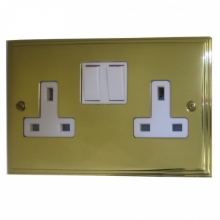 Victorian Polished Brass Double Socket (White Switches)