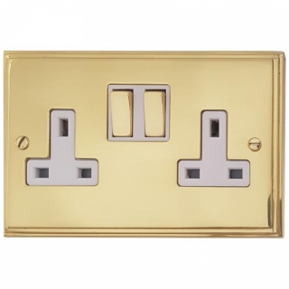 Victorian Cast Polished Brass Double Socket (White Insert)