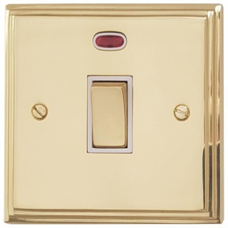 Victorian Cast Polished Brass 20A DP Switch with Neon (White Insert)