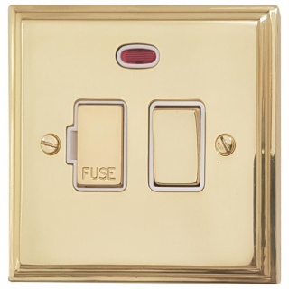 Victorian Cast Polished Brass Switched Fused Spur with Neon (White Insert)