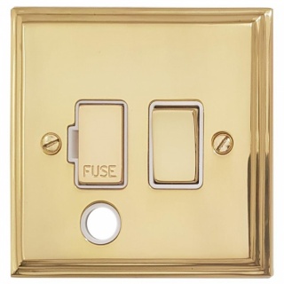 Victorian Cast Polished Brass Switched Fused Spur with Flex Outlet (White Insert)