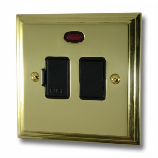Victorian Polished Brass Switched Fused Spur with Neon (Black Switch)