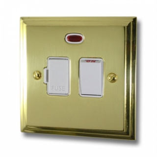 Victorian Polished Brass Switched Fused Spur with Neon (White Switch)