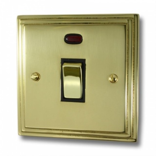 Victorian Cast Polished Brass 20A DP Switch with Neon