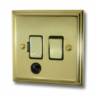 Victorian Cast Polished Brass Switched Fused Spur with Flex Outlet