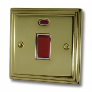 Victorian Polished Brass 45A DP Switch with Neon (White Insert)