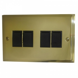 Victorian Polished Brass Light Switch (4 Gang/Black Switches)