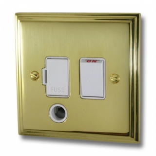 Victorian Polished Brass Switched Fused Spur with Flex Outlet (White Switch)