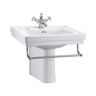 Contemporary 57.5cm basin and semi pedestal with towel rail