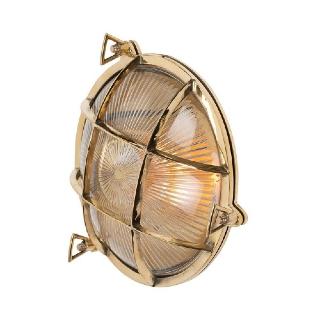 Carlisle Grid Prismatic Glass Polished Brass IP65 Bulkhead Wall Light