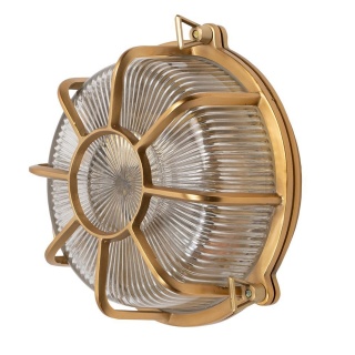 Carlisle Lacquered Antique Brass IP65 Web Prismatic Glass Bulkhead Wall Light