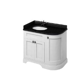 Freestanding 100 LH Curved Corner Unit with Black Granite Worktop and Integrated White Basin