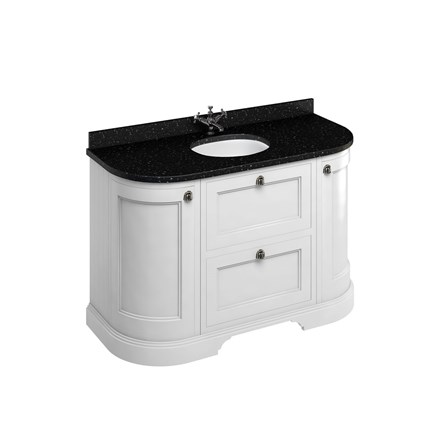 Freestanding 134 Curved Unit with Black Granite Worktop, Drawers & Integrated White Basin
