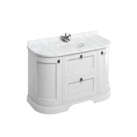 Freestanding 134 Curved Unit with Carrara White Worktop, Drawers & Integrated White Basin