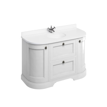 Freestanding 134 Curved Unit with White Worktop, Drawers & Integrated White Basin