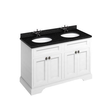 Freestanding 130 Unit with Black Granite Worktop, Doors & 2 Integrated White Basins