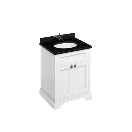 Freestanding 65 Unit with Black Granite Worktop, Doors and Integrated White Basin