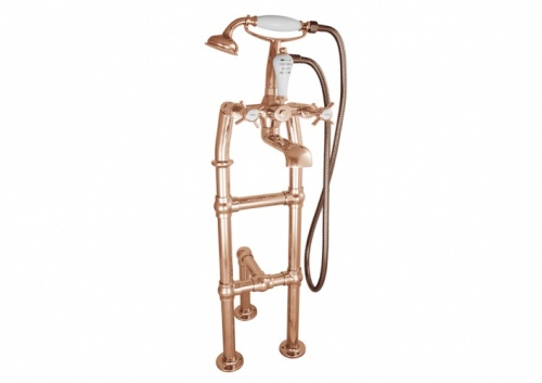 Freestanding Bath Mixer Taps With Small Tap Stand & Support Copper