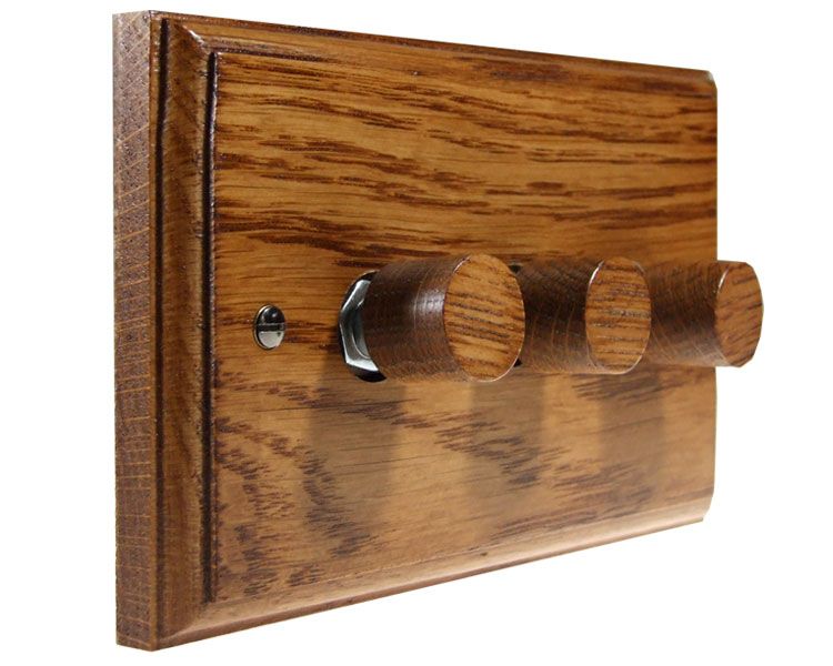 Classic Wood 3 Gang 2Way Push on/Push off 3 x 250W/VA Dimmer Switch in ...