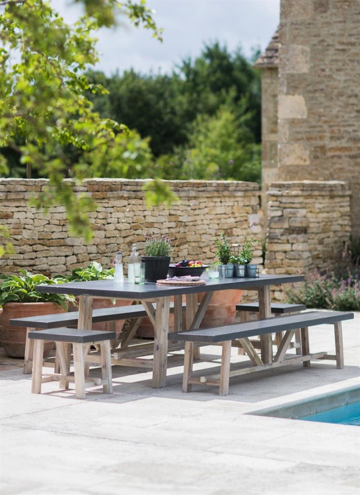 Chilson Table And Bench Set Cement Fibre Large