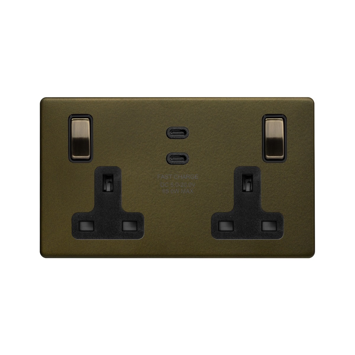 Bronze 2 Gang 65W USB C+C Socket (13A Socket + 2 USB C Ports)