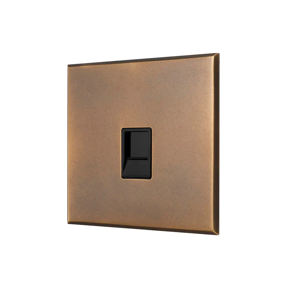 Aged Brass 1 Gang CAT5/CAT6 RJ45 Ethernet Data Socket with Black Insert ...