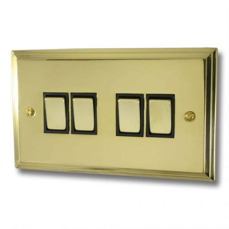 Victorian Cast Polished Brass Light Switch (4 Gang)