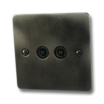 Flat Slate Effect TV Socket (2 Gang/Black Insert)