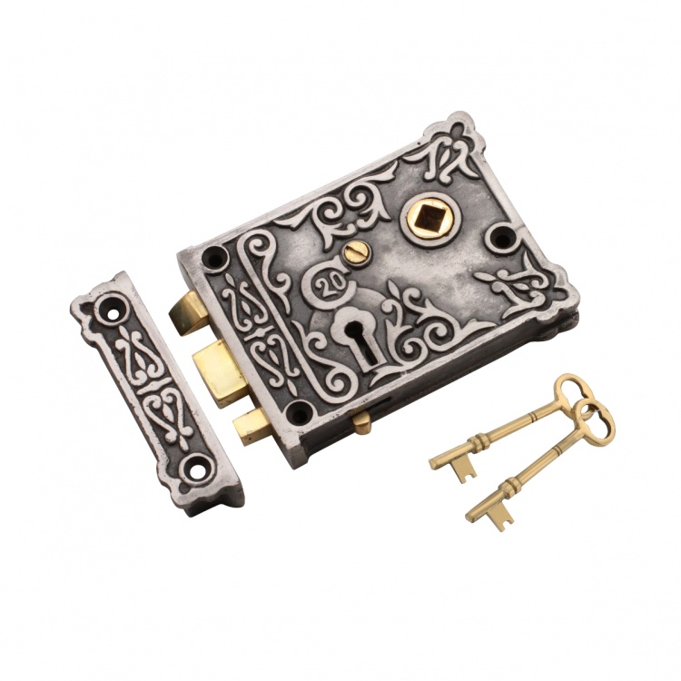 Victorian Style Door Lock - Old English Rim Latch, Pewter Finish, For Interior Doors