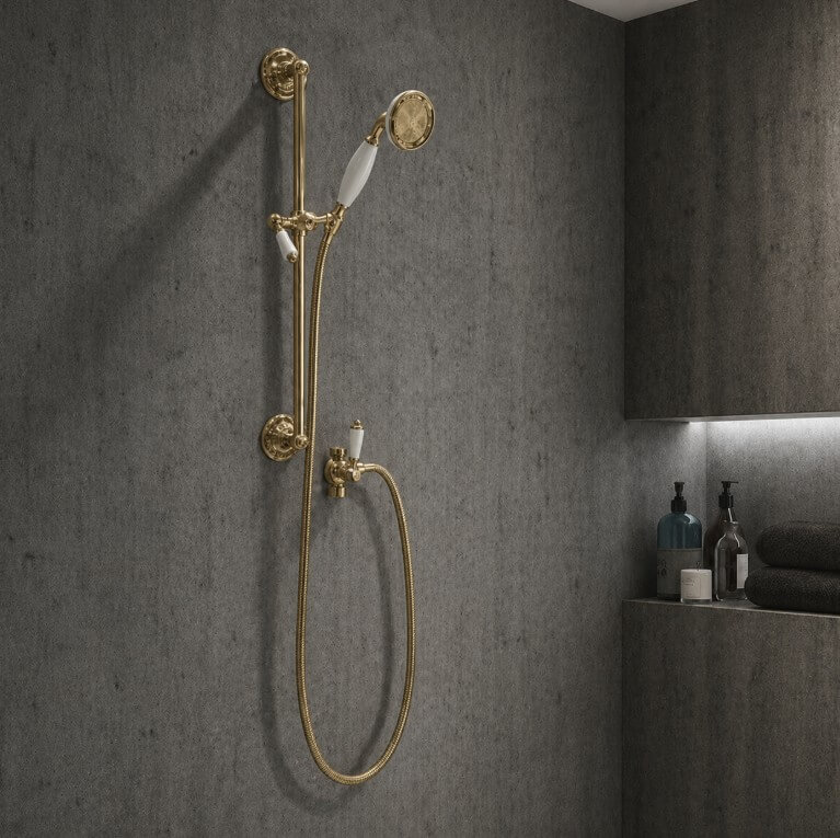 Traditional Handheld Shower With Slider Diverter in Brass