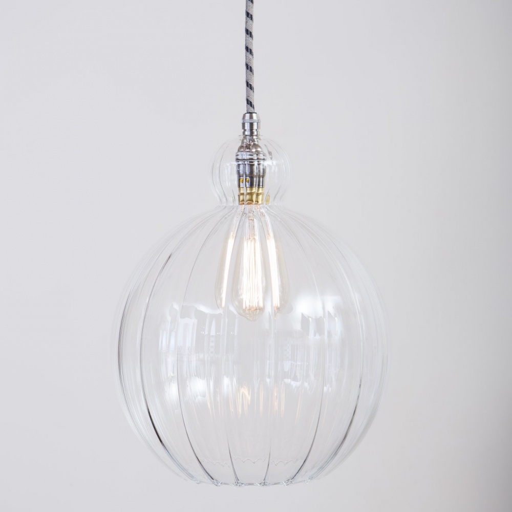 Large ribbed on sale glass pendant light